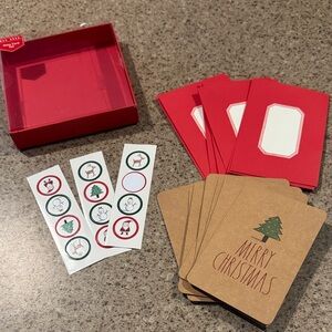 Festive Merry Christmas Gift Tag and Sticker Set - Red & Kraft
